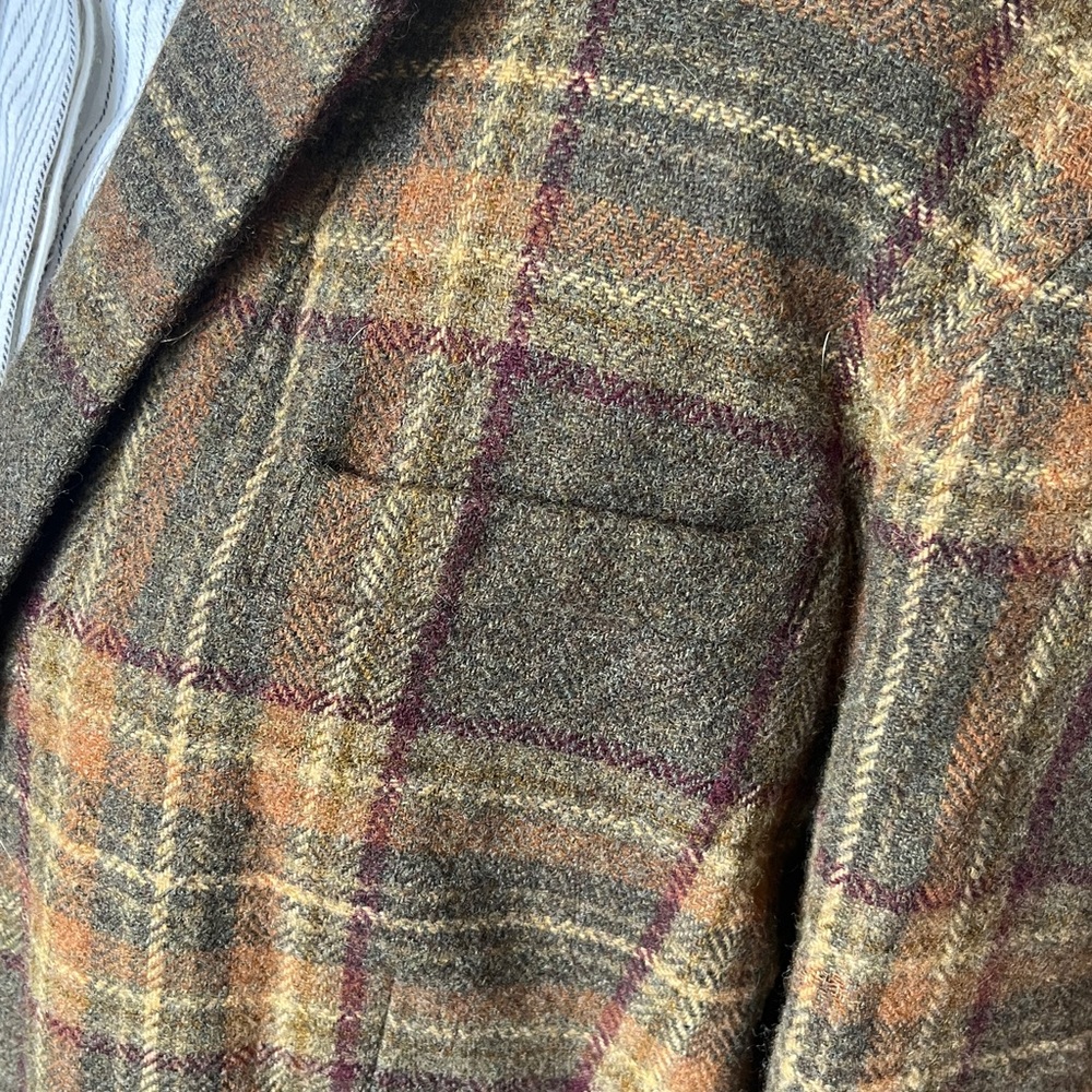 Ralph Lauren Olive Plaid 100% Wool Blazer, leather buttons and elbow patches - Picture 7 of 9
